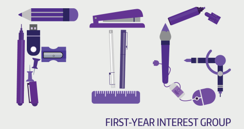 First Year Interest Group Logo, made out of office supplies