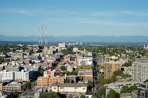 A birds eye view of the Capitol Hill neighborhood of Seattle