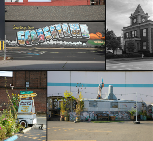 Four pictures depicting various areas around the Georgetown neighborhood of Seattle