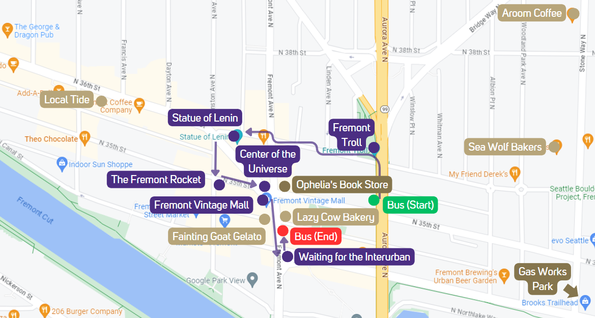 Map of the One Bus Away: Fremont route